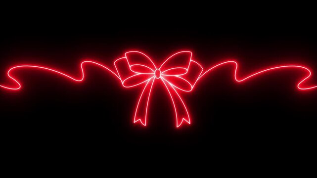 glowing neon bow ribbon banner icon isolated on black background. suitable for design template birthday, wedding, Christmas card, invitation, sale. 4k video animation.