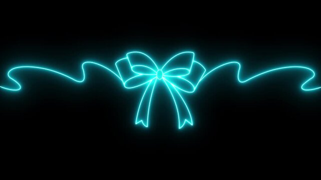 glowing neon bow ribbon banner icon isolated on black background. suitable for design template birthday, wedding, Christmas card, invitation, sale. 4k video animation.