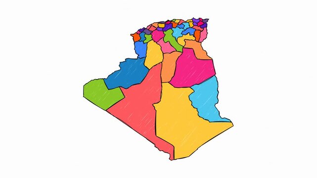 Premium Hand-Drawn Artistic Map with Solid Fills of Algeria - Animated Geography Motion Graphics