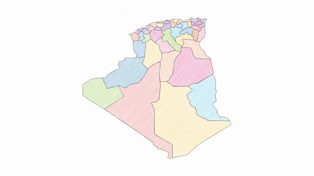 Pencil Sketch Hand-Drawn Map of Algeria - Animated Geography Motion Graphics