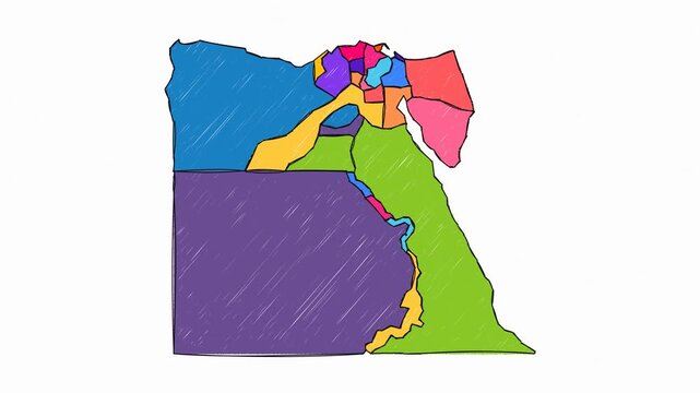 Premium Hand-Drawn Artistic Map with Solid Fills of Egypt - Animated Geography Motion Graphics