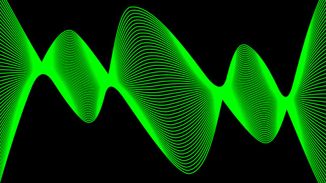 Abstract Futuristic Digital Technology Wave Background with Green Glowing Lines on Black. Design for Background, Backdrop, Wallpaper, Template, Poster, Banner, Presentation, Website.