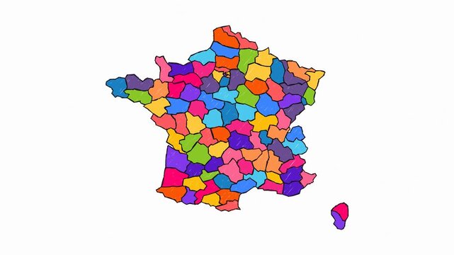 Premium Hand-Drawn Artistic Map with Solid Fills of France - Animated Geography Motion Graphics