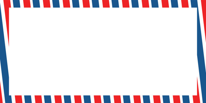 Airmail envelope frame with blue and red stripes on white background. International vintage letter border. Retro air mail postcard. Blank envelope.