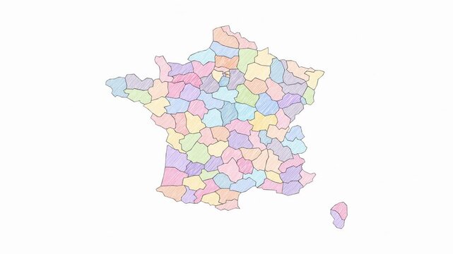 Pencil Sketch Hand-Drawn Map of France - Animated Geography Motion Graphics