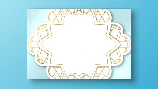 Elegant Islamic Geometric Pattern Frame with Blue Marble Background.
