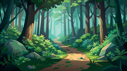 Obraz premium Enchanted Forest Landscape with Path and Magical Light Concept Art