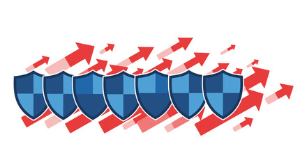 Obraz premium Business Protection Concept: Blue Shields Defending Against Red Rising Arrows - Risk Management and Financial Security Illustration