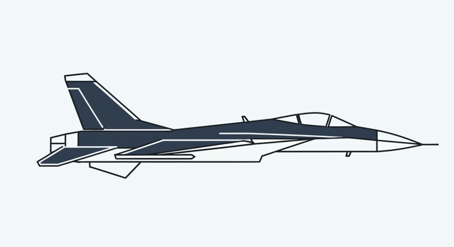 Modern Fighter Jet Silhouette, Military Aircraft, Aerodynamic Design, Side View