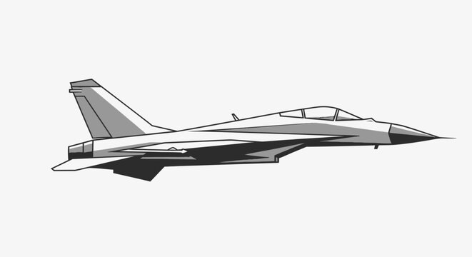 Modern Fighter Jet Silhouette Side View - Military Aircraft Illustration