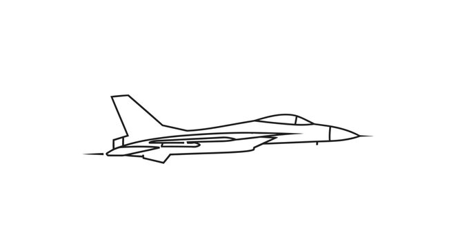 Modern Fighter Jet Outline Drawing, Silhouette, Vector Art