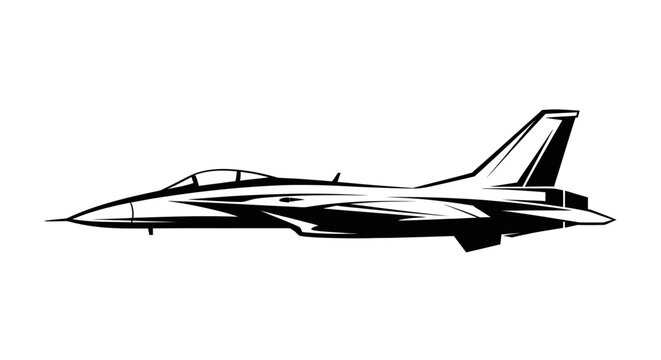 Modern Fighter Jet Silhouette, Military Aircraft Side View, Aviation Vector Art