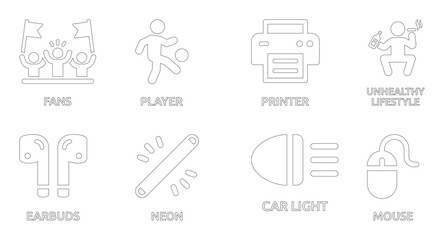Collection of 8 outline representing various concepts and © Hasan