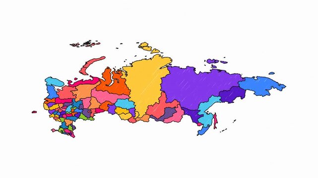 Premium Hand-Drawn Artistic Map with Solid Fills of Russia - Animated Geography Motion Graphics
