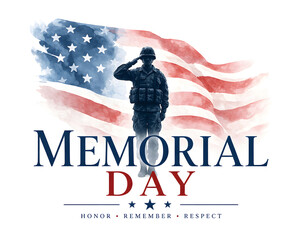 Memorial day typography concept and patriotic saluting soldier on background.