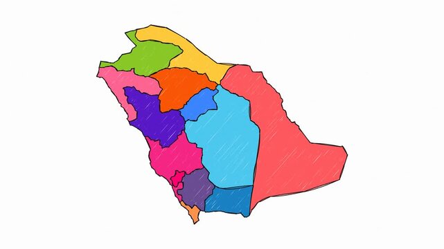 Premium Hand-Drawn Artistic Map with Solid Fills of Saudi Arabia - Animated Geography Motion Graphics
