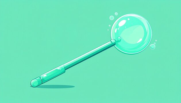 transparent bubble wand with green glow on teal background for playful design