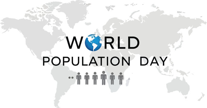 World Population Day global awareness banner minimalist vector illustration featuring world map background human icons and globe graphic for social media