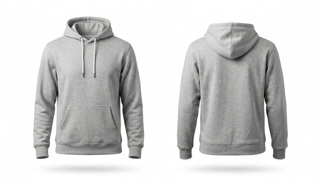 Front and back view of gray hooded sweatshirt mockup