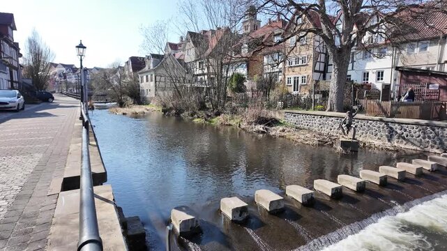 River Lauter With Step Stones In Lauterbach Hesse Germany