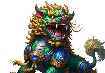 Obraz premium Colorful chinese dragon statue with open mouth Vector, illustration