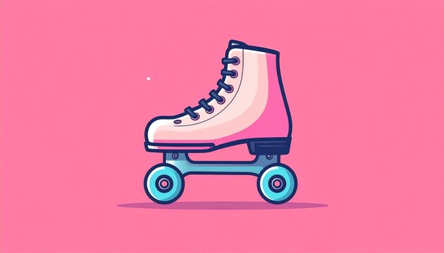 vintage roller skate icon on vibrant pink background minimalist design