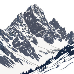 Mountain range illustration with snowy peaks and evergreen forest high quality © eee