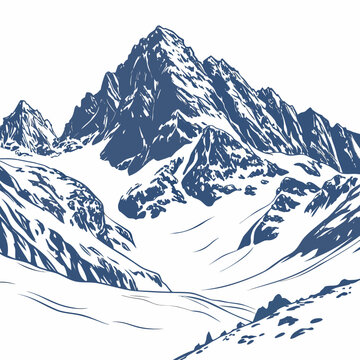 Mountain range illustration with detailed textures and a white background