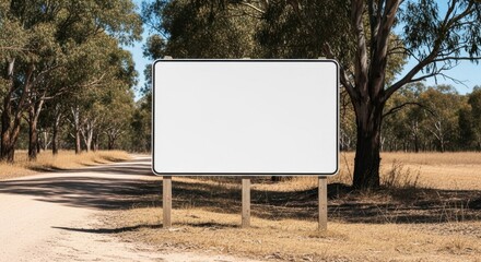 Fototapeta premium Blank Outdoor Billboard on a Rural Dirt Road Surrounded by Trees