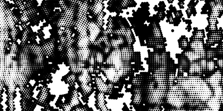 Black and white squared pixels. Abstract glitchy 8 bit video game backdrop. Vector comic bitmap dither screen tone overlay