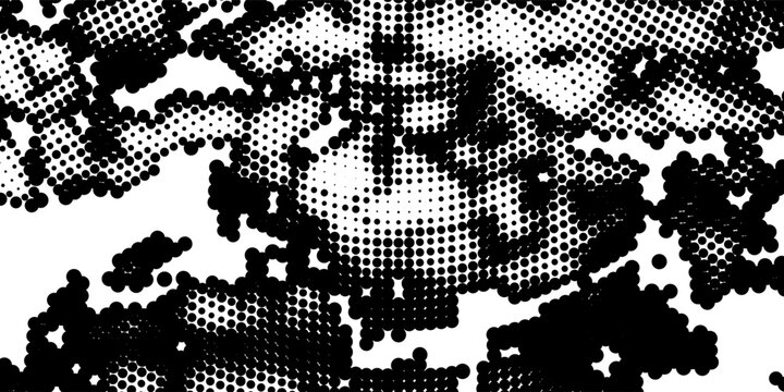 Black and white squared pixels. Abstract glitchy 8 bit video game backdrop. Vector comic bitmap dither screen tone overlay