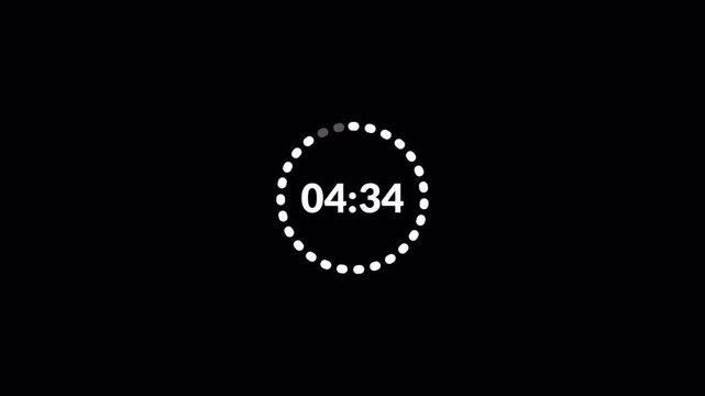 5 minute countdown timer complete in one minute with transparent background, five minute  timer video in 4k.