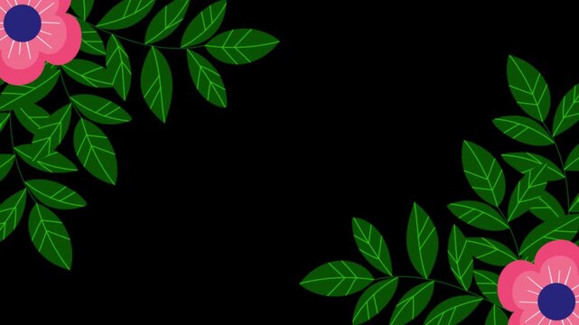 Tropical summer plants Leaves, flowers border frame animation with a copy space area looped animation with Alpha channel
