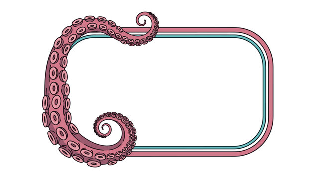 Rectangular message frame is creatively bordered by the long pink tentacles of an octopus with detailed suckers on a white background.