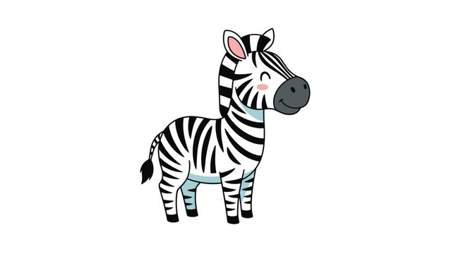 Cute cartoon zebra standing with a friendly smile and rosy cheeks isolated on a white background for children and educational design.