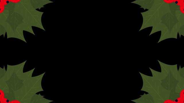 Tropical summer plants Leaves, flowers border frame and red cherry animation with a copy space area looped animation on black background.
