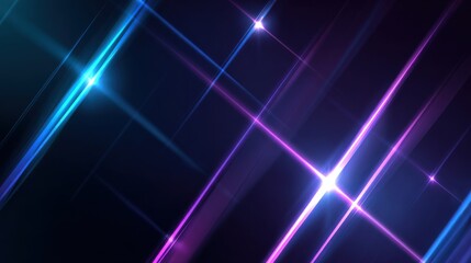 Obraz premium Neon blue and purple light streaks with glowing reflections and futuristic laser beam motion on dark background.