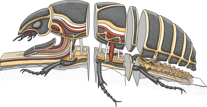 Detailed Internal Anatomy Cross Section Diagram of Insect Body Showing Organs Muscles and Structure