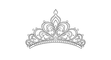 Detailed princess crown or queen tiara outline drawing on isolated white background. © Umi