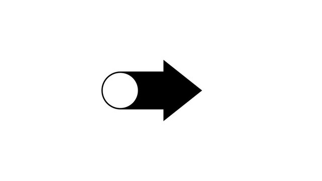 Modern flat arrow animation, solid black geometric style pointing right, isolated on a white background.