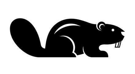 Obraz premium Beaver silhouette profile, an iconic rodent with large teeth, isolated white background.
