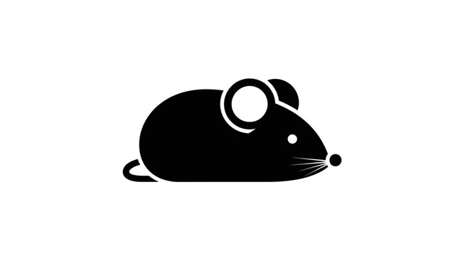 Mouse silhouette profile, a small rodent in a minimalist style, isolated white background.