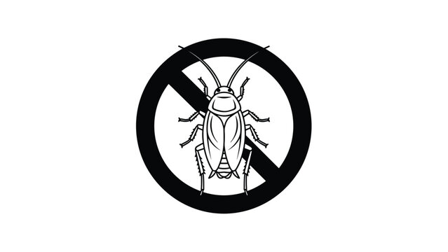 Warning sign featuring a cockroach inside a black circle with a diagonal line through it to prohibit pests in the home.