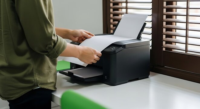 Woman Using Printer in Office