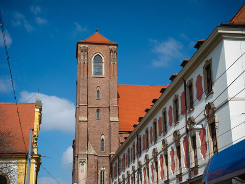 Wroclaw, Poland, 24th April 2026, tower of the Roman Catholic parish church NMP on the Sand in Wroclaw
