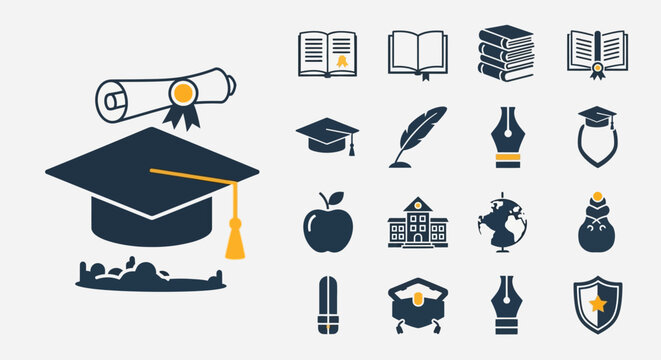 Graduation Cap and Education Icons.