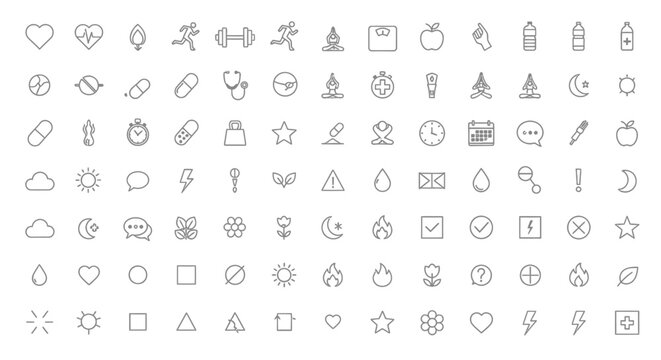 Various icons on white background.