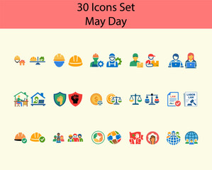 Fototapeta premium May Day Labor Rights and Workforce Flat Icon Set