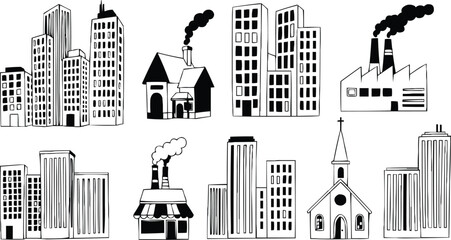Fototapeta premium City skyline buildings and silhouettes vector illustration set