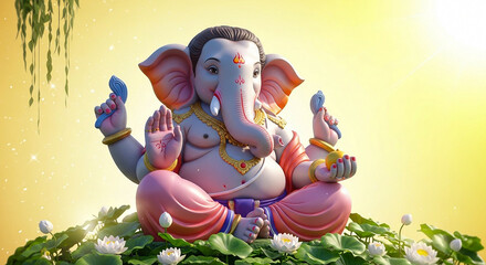 Naklejka premium Ganesha, Hindu God of Wisdom, Elephant Headed Deity, Spiritual Icon, Religious Symbol